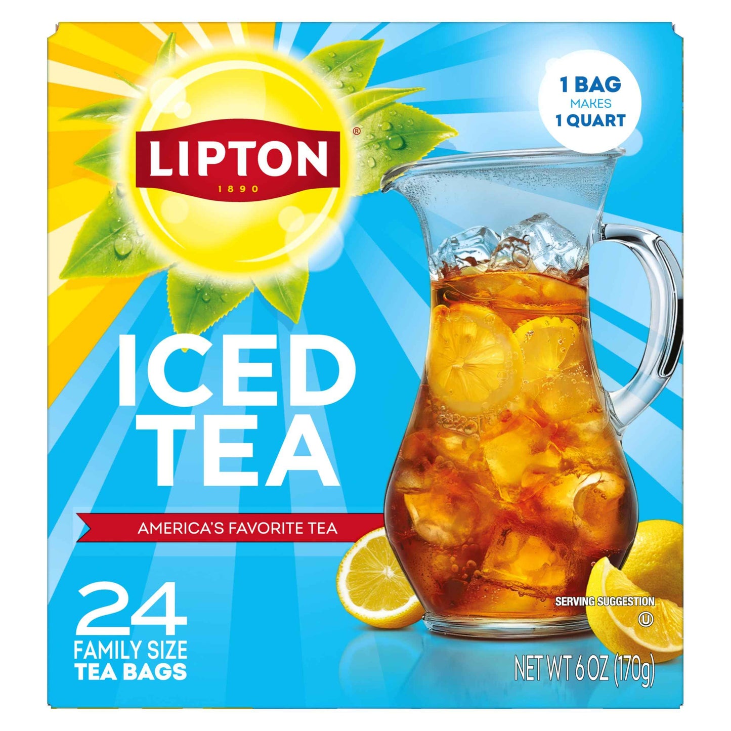 Lipton Unsweetened Iced Tea Bags, Family Size Zero Calories