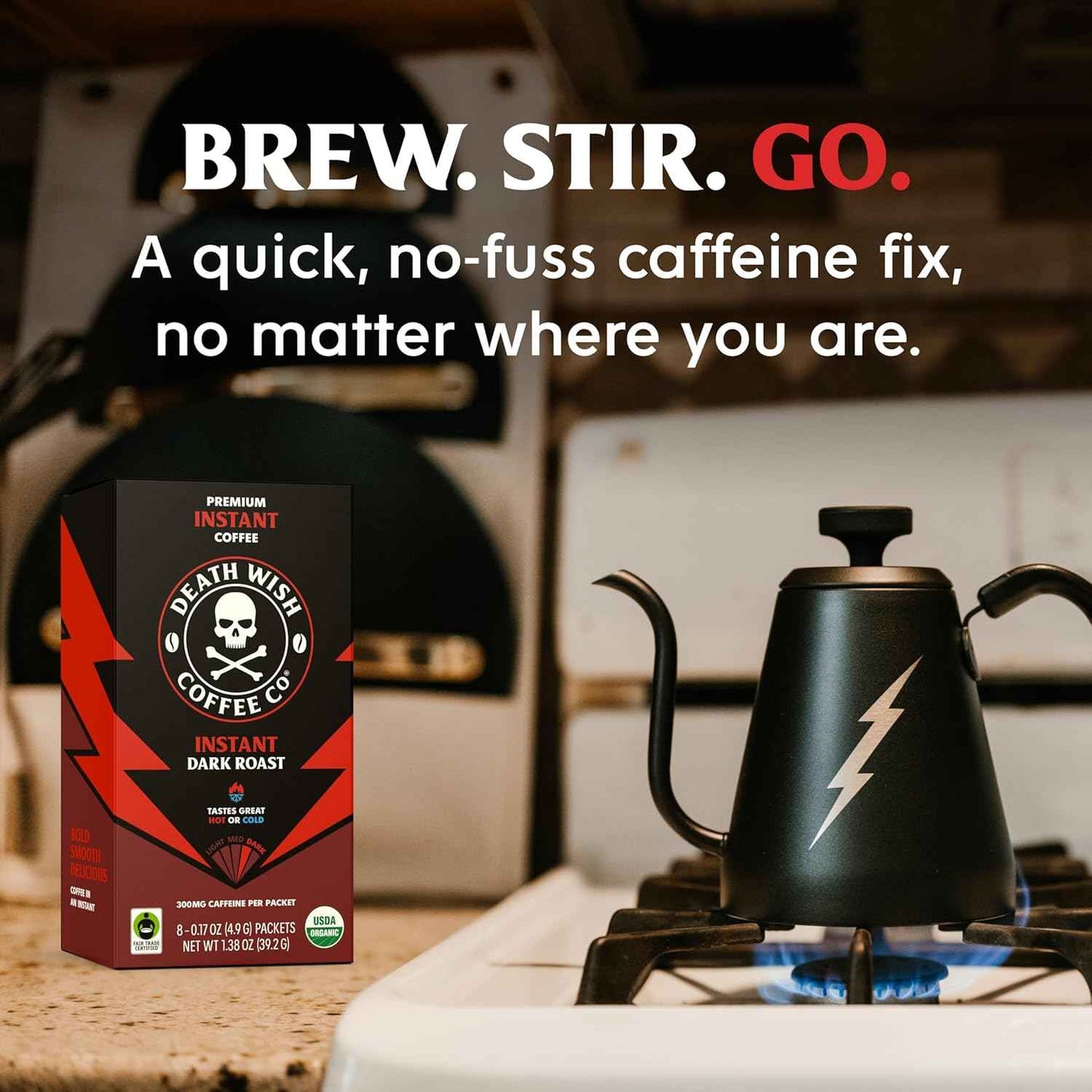 Death Wish Coffee Instant Dark Roast Coffee Packets, Bold & Intense Blend of Arabica & Robusta Beans, USDA Organic