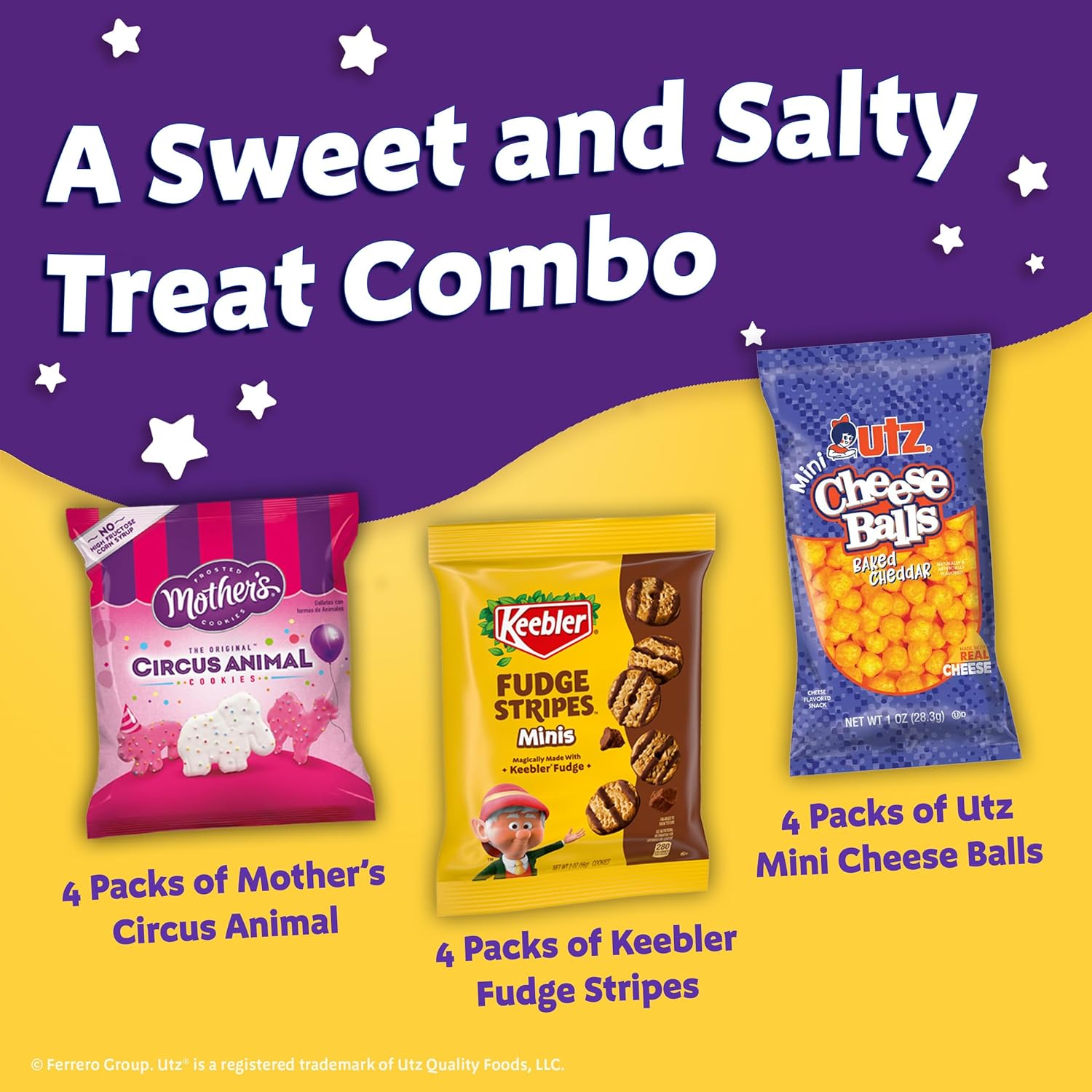 Keebler_Sweet_&_Salty_Mix,_Keebler_Fudge_Stripes,_Mother's_Circus_Animals,_Utz_Mini_Cheese_Balls,_1_Oz._(Pack_of_12)