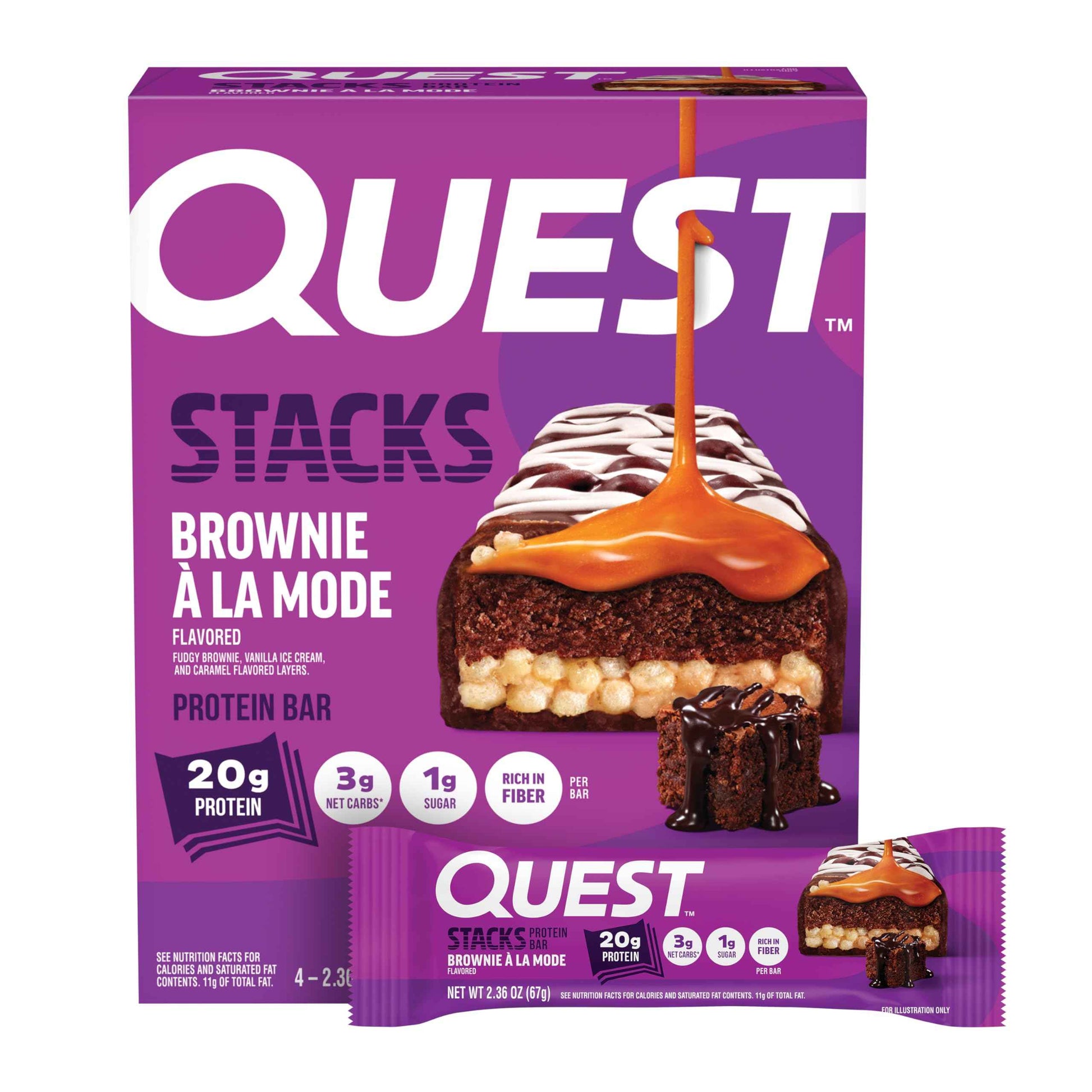 Quest Nutrition Stacks Protein Bars, 20g Protein, 2g Net Carbs, 1g Sugar, High Fiber, Low Sugar, Gluten Free, 12 Count