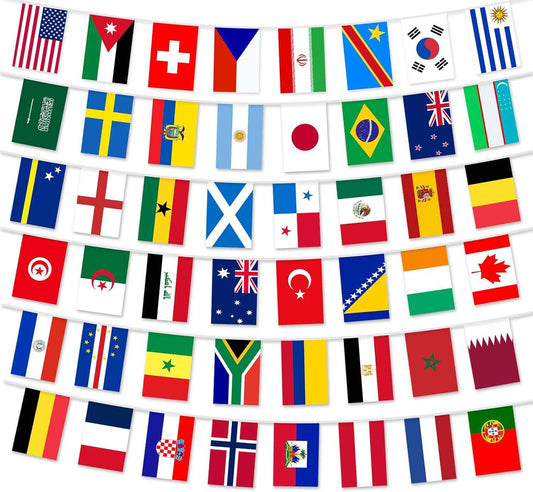 World Soccer 2026 Cup String Flags, 48 Participating Countries Bunting Banner, Double Sided Football Decorations for Backyard, Room, School, Bar, Street World Soccer 2026 Cup Flags