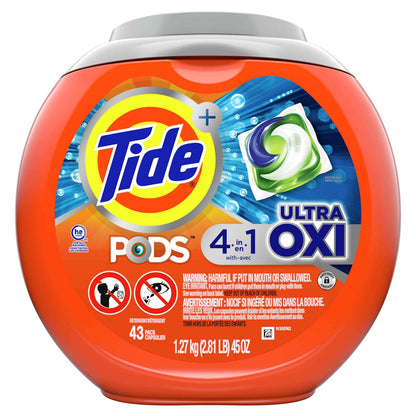 Tide 4-N-1 Ultra Oxi Pods Laundry Detergent Pacs, 32 Count, He Compatible, Built in Pre-Treater for Stains