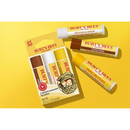 Burt’s_Bees_SPF_30_Lip_Balm,_Island_Getaway_-_Coco_Loco,_Beaches_&_Cream,_Tropic_Like_It's_Hot,_Water-Resistant_Sun_Care,_Natural_Origin_Lip_Treatment,_3_Tubes,_0.15_oz