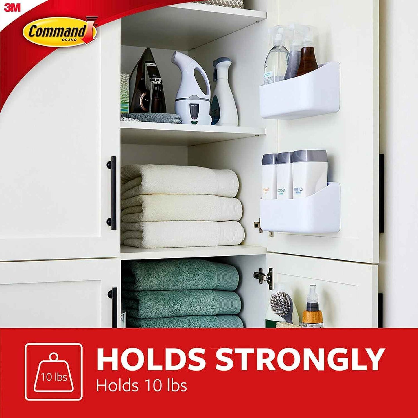 Command 10 Lb Large Organizing Caddy with 4 Strips, 9.91" x 3.38" x 5.15", Heavyweight Damage-Free Hanging for Organizing Cleaning Supplies, Closet, and Pantry