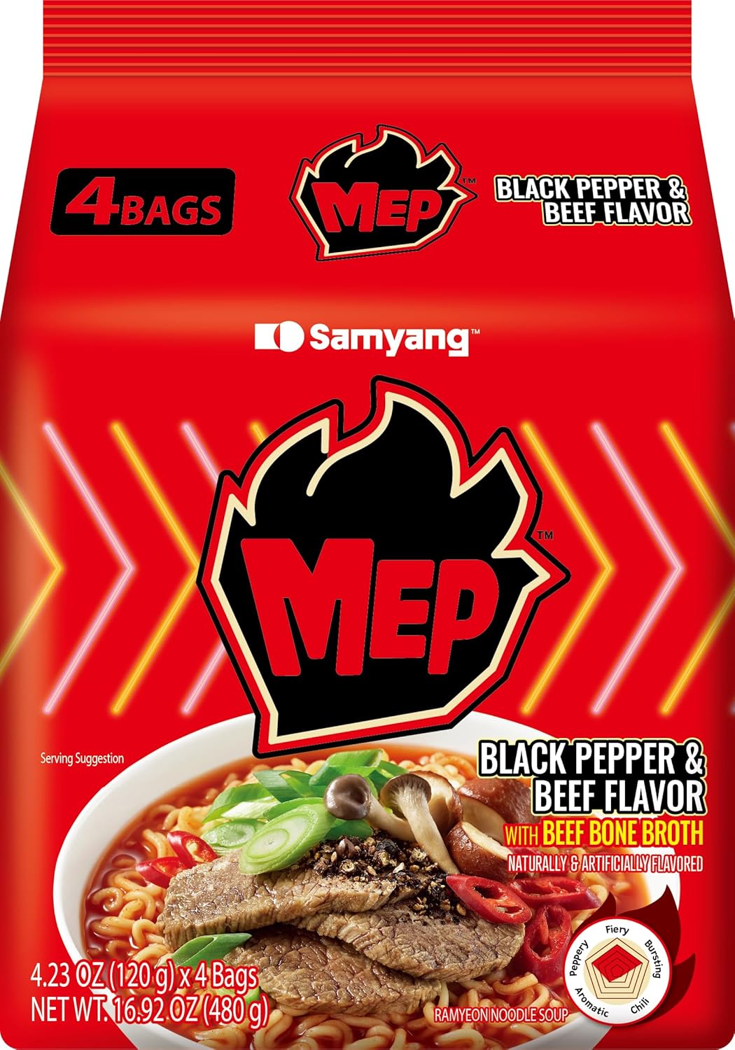 MEP_Black_Pepper_and_Beef_Flavor,_Instant_Korean_Ramen_noodles,_Spicy_Ramyeon_Noodle_Soup_[4.23_OZ_(120g)_x_4_Bags]