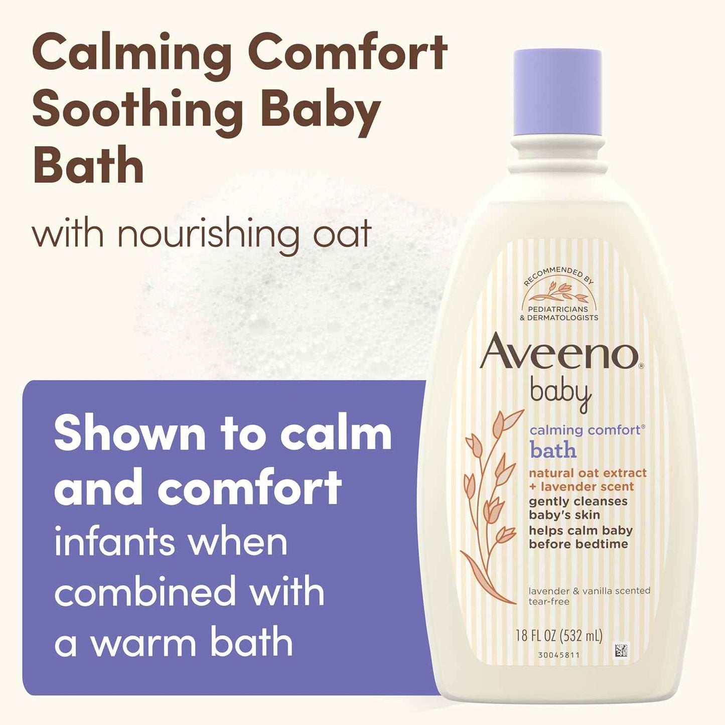 Aveeno Baby Nighttime Calming Comfort Bath, Body & Hair Wash with Relaxing Lavender & Vanilla Scents & Natural Oat Extract, Tear-Free Formula, Paraben-, Phthalate- & Soap-Free