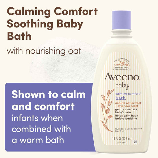 Aveeno Baby Nighttime Calming Comfort Bath, Body & Hair Wash with Relaxing Lavender & Vanilla Scents & Natural Oat Extract, Tear-Free Formula, Paraben-, Phthalate- & Soap-Free
