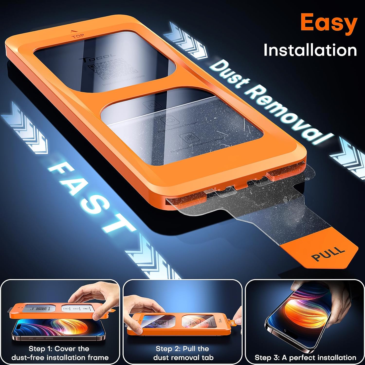 TOCOL_for_iPhone_16_Pro_Max_Screen_Protector,_9H_Hardness_Military_Grade_Shatterproof_HD_Tempered_Glass_Full_Coverage_Easy_Installation_Case_Friendly_2_Pack