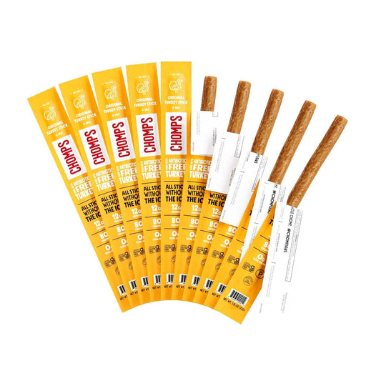 Chomps Jerky Meat Snack Sticks 10-Pack - Keto, Paleo, Low Carb, Whole30 Approved, 12g Lean Meat Protein, Gluten Free, Antibiotic Free, Zero Sugar Food