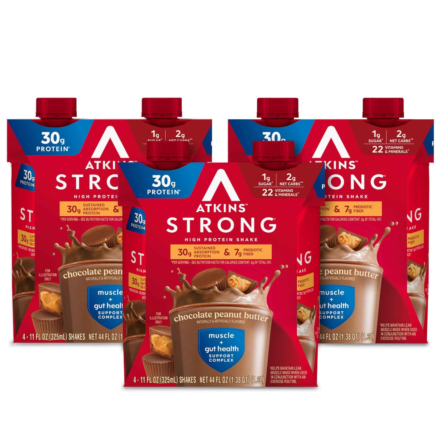 Atkins Strong High Protein Shake, 30g Protein, 7g Prebiotic Fiber, 1g Sugar, GLP-1 Support, Muscle & Gut Health Support Complex