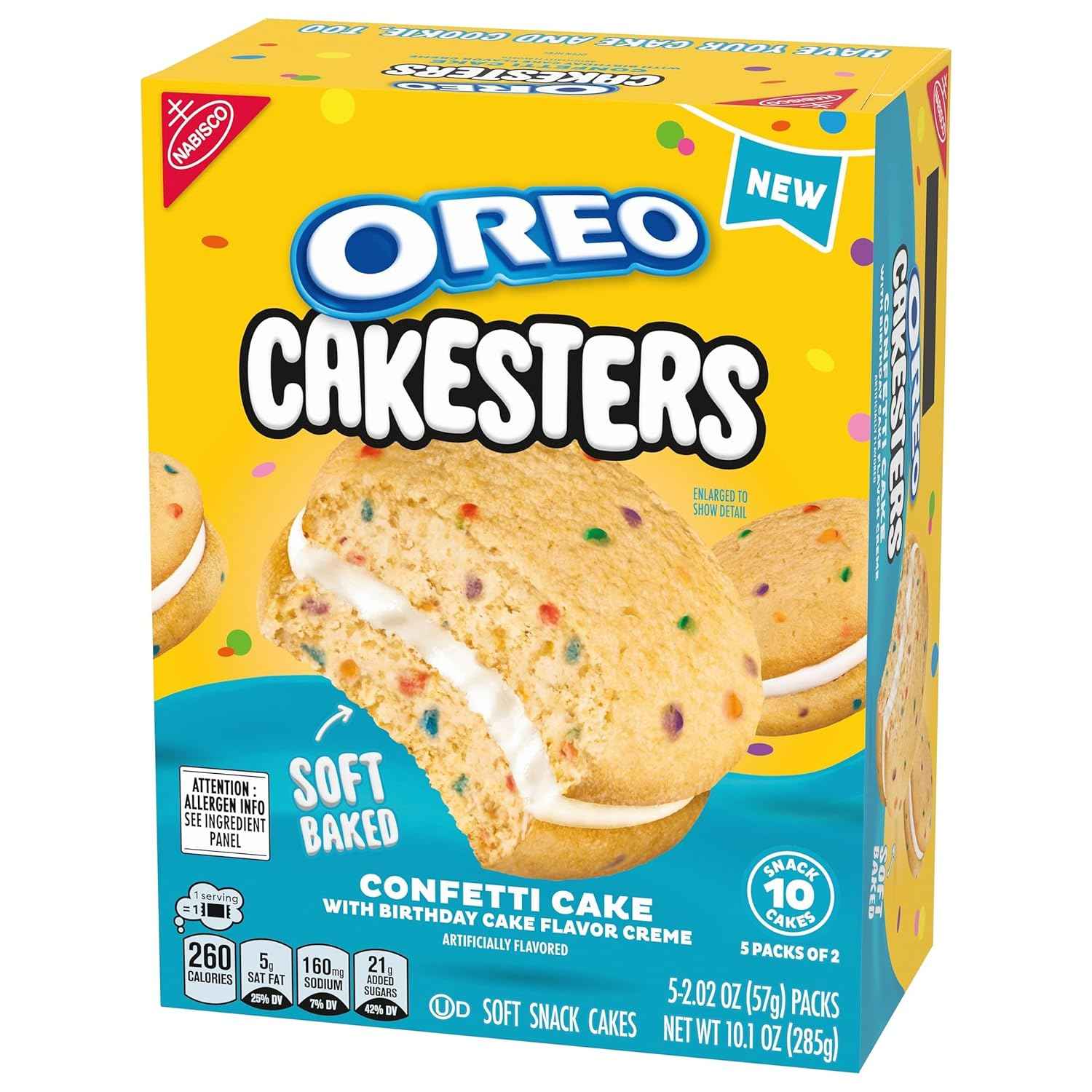 OREO Cakesters Confetti Cake Soft Snack Cakes, 5-2.02 oz Snack Packs