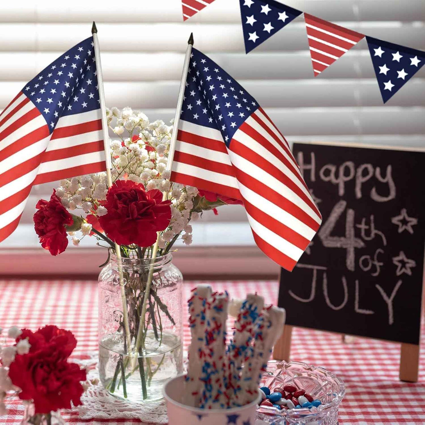 12x18 Inch American Flags on Stick - Patriotic American Flags for Outside, USA Stick Flag Perfect for Independence Day, Memorial Day, 4th of July Decorations