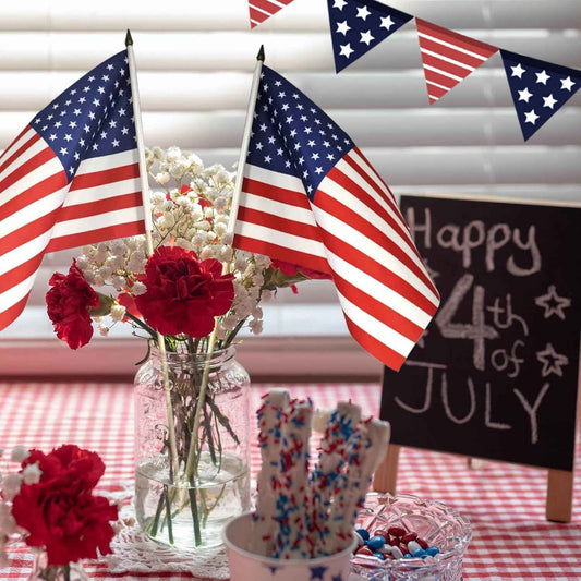 12x18 Inch American Flags on Stick - Patriotic American Flags for Outside, USA Stick Flag Perfect for Independence Day, Memorial Day, 4th of July Decorations
