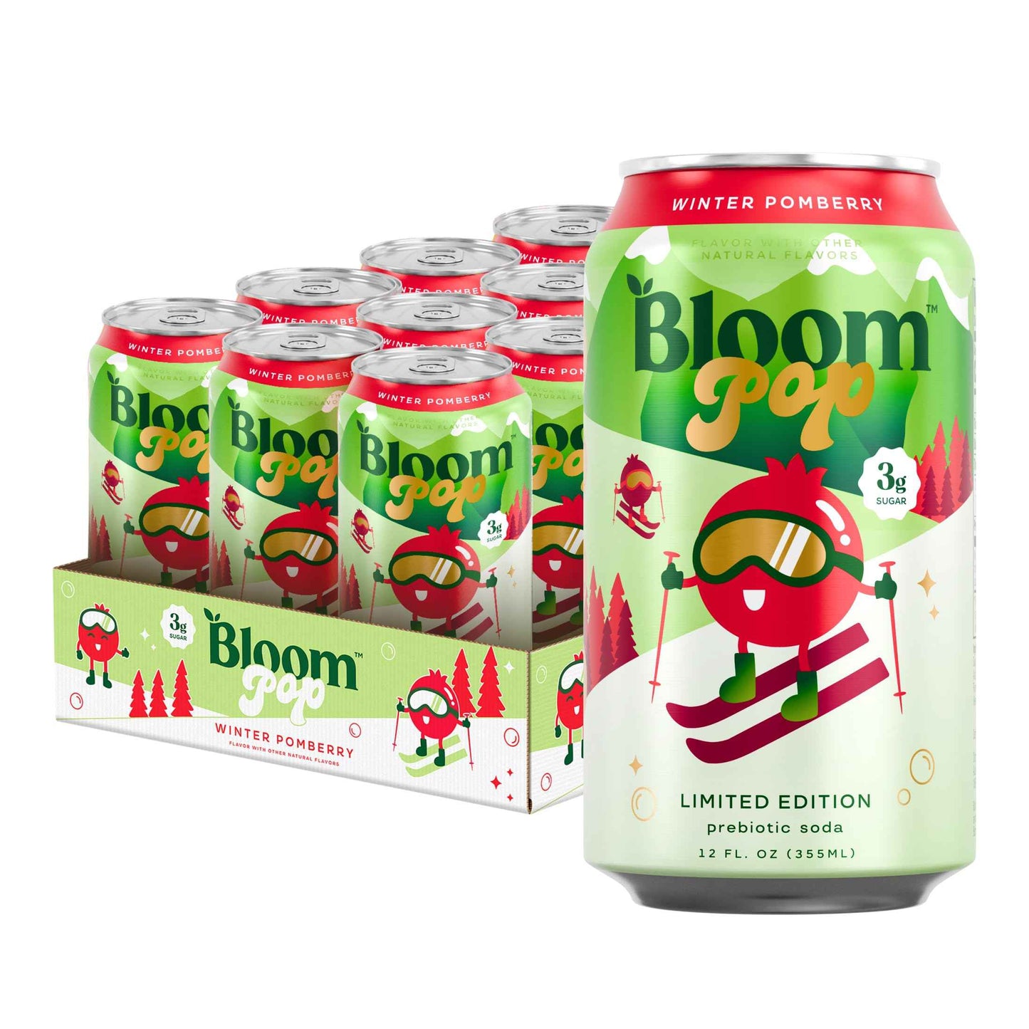 Bloom Pop Prebiotic Soda 12 Pack, 12oz Cans | Soda for Gut Health, Low Calorie, No Caffeine, Healthy Soft Drink Alternative