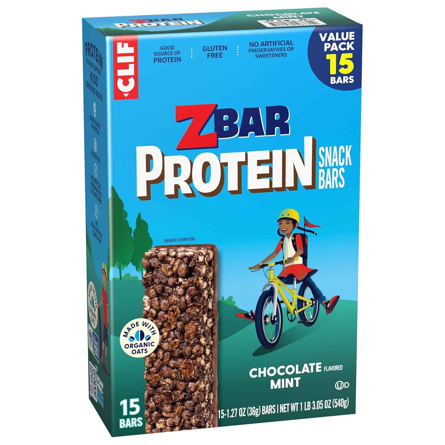 Zbar Protein - Chocolate Flavored Mint - Crispy Snack Bars - Made with Organic Oats - Non-GMO - 5g Protein - Gluten Free Protein Bars (15 Pack)