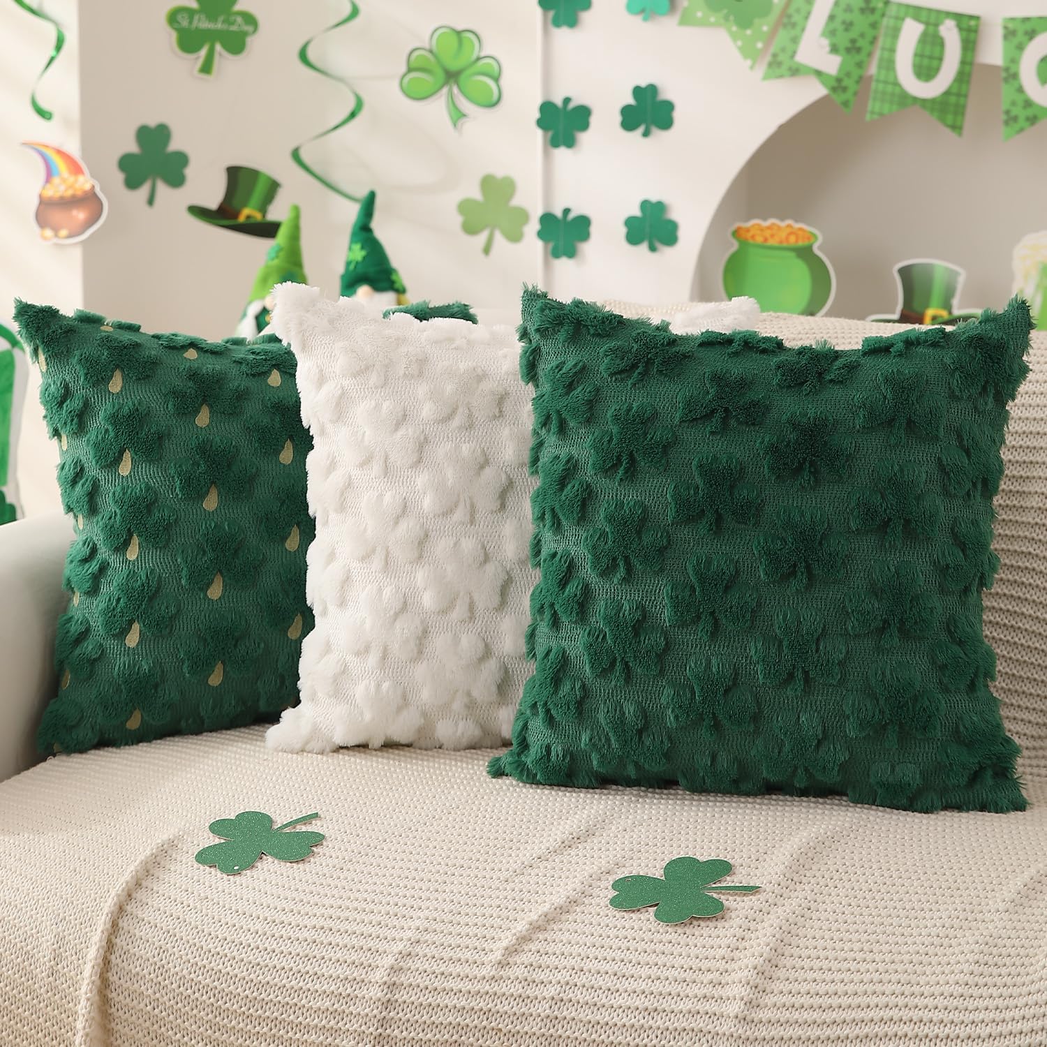 DFXSZ_St_Patricks_Day_Pillow_Covers_18x18_inch_Set_of_2_St_Patricks_Day_Decorations_Green_Shamrock_Soft_Plush_Faux_Fur_Jacquard_Throw_Pillows_for_Bedroom_Sofa_Holiday_Festivals_Home_Decor_PTK021A18