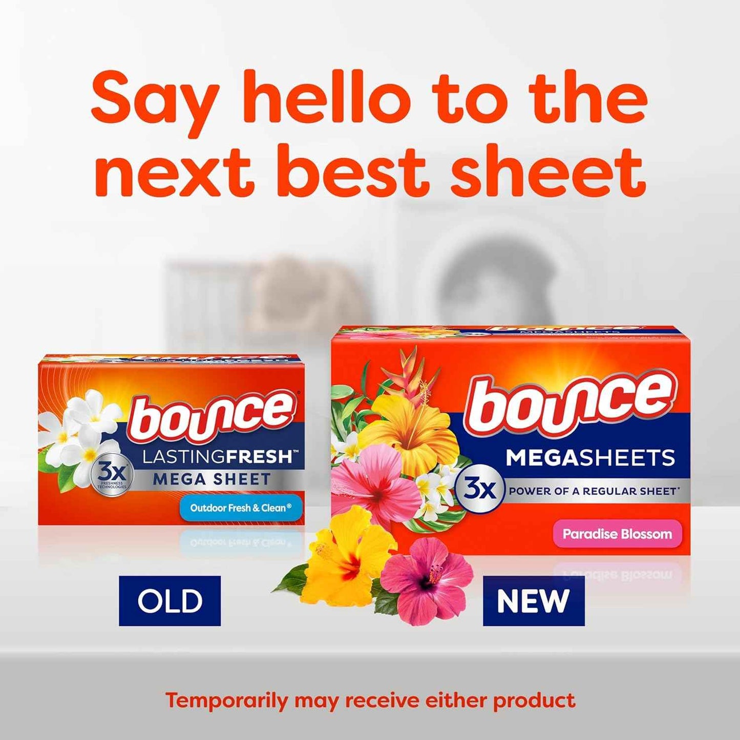 Bounce Mega Dryer Sheets, Paradise Blossom, Mega Fabric Softener Sheets with Static Control, Wrinkle Reduction, Extra Softness, Lasting Scent, Repels Lint