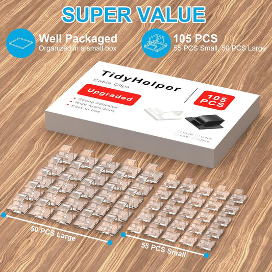 105_PCS_Christmas_Light_Clips_(Small_&_Large),_Adhesive_Hooks_for_Outdoor_String_Lights,_Clear_Cable_Clips_Wire_Holder_Cord_Organizer_for_Patio,_Porch_Holiday_Decor_Cable_Management