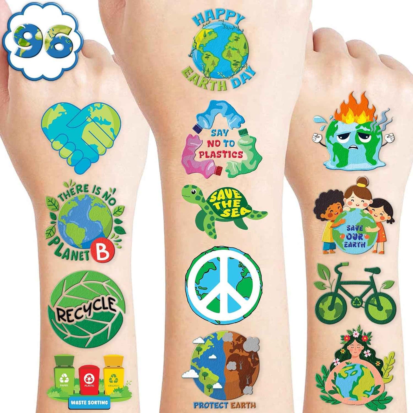 120 PCS Earth Day Environment Pre-Cut Temporary Tattoos for Kids | Super Cute Themed Birthday Party Favors, Supplies, Decorations, Fake Tattoo Stickers, School Rewards Prizes & Gifts Boys & Girls