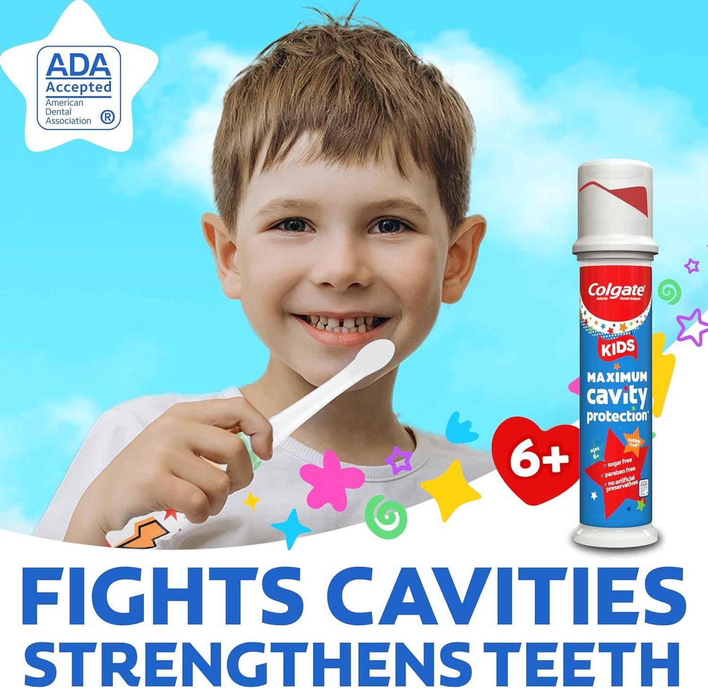 Colgate Kids Toothpaste Pump with Fluoride for Cavity Protection, Ages 6+, ADA Accepted, Bubble Fruit, 4.4 Ounce, 6 Pack