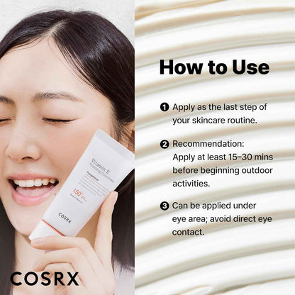 COSRX Vitamin E Vitalizing Sunscreen,SPF 50 Face Sunscreen, Lightweight, Non-Sticky, No White Cast, Hydrating, Beach Essentials, Travel Essentials, Korean Skincare, Mothers Day Gift for Mom1.69 fl oz
