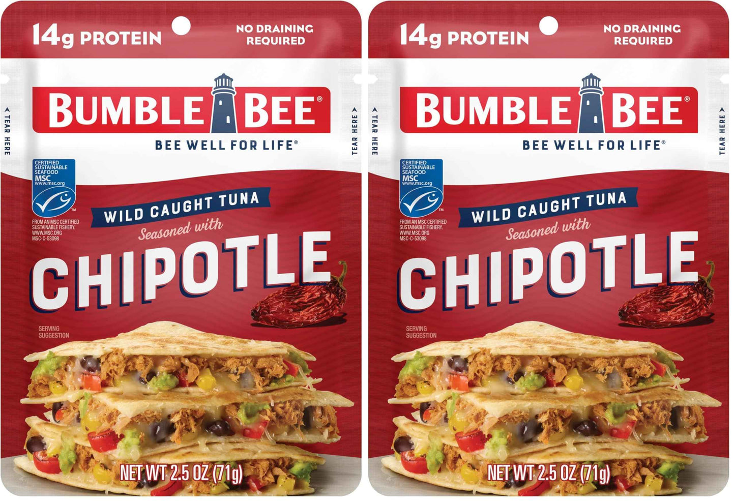 Bumble Bee Seasoned Tuna Pouch - Wild Caught and Ready to Eat for Snack, Salad, Korean Tuna Bowl - 14g Protein per Serving - PERFECT, PORTABLE, GOODNESS - 2.5 oz Packet