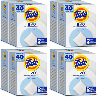 Tide evo Free & Gentle Tiles Fragrance-Free Hypoallergenic Laundry Detergent Fiber Tiles for Sensitive Skin Works on 100% of Common Stains Safe for All Machines and Water Conditions, 40 Count