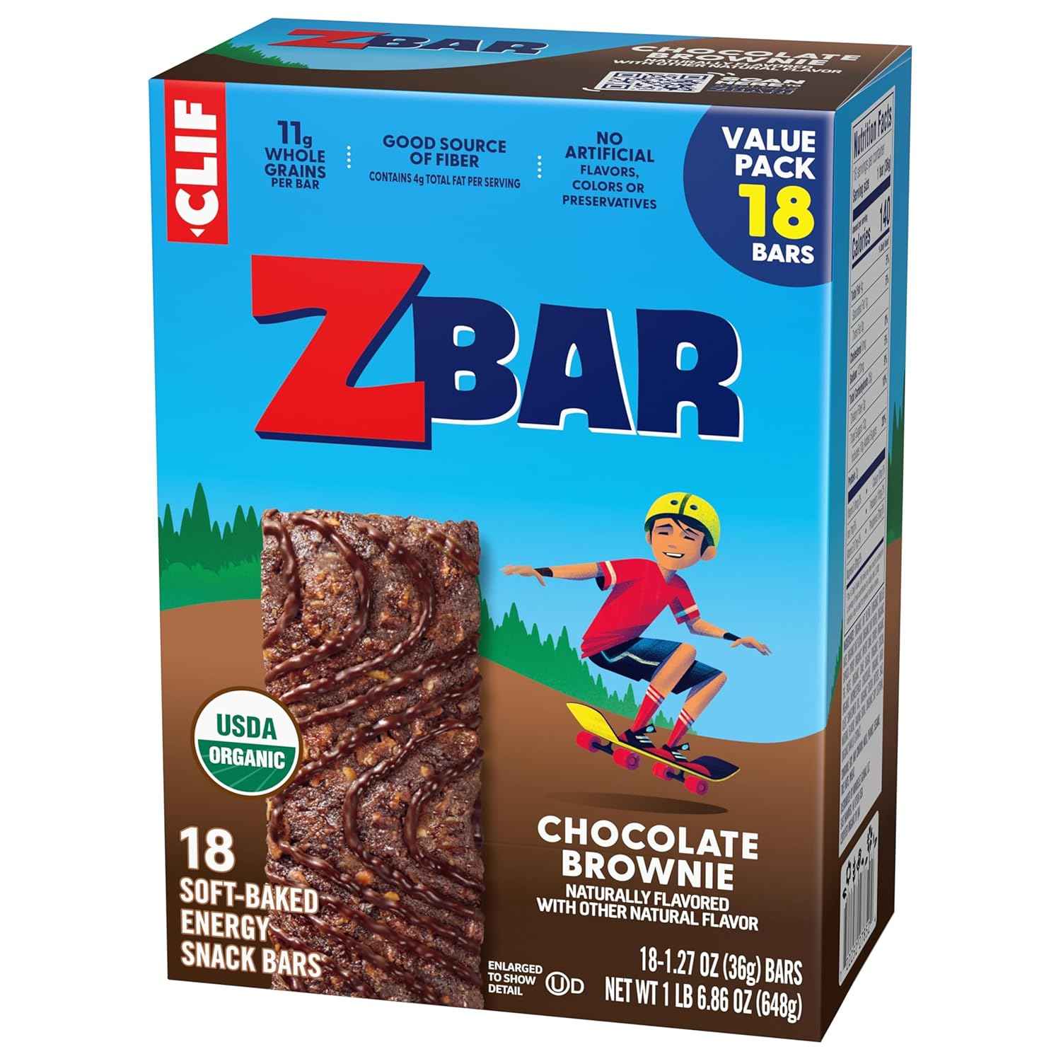 Zbar - Chocolate Brownie - Soft-Baked Energy Snack Bars - Non-GMO - 11g Whole Grains - USDA Organic Granola Bars - Snacks for Kids