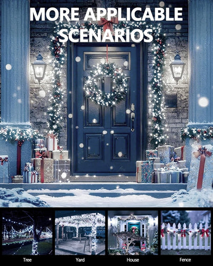 2_Pack_Solar_Christmas_Lights_Outdoor,_400_LED_144FT_Extra-Long_Solar_String_Lights_Waterproof_with_Green_Wire_8_Lighting_Modes,_Twinkle_Light_for_Xmas_Tree_Fence_Porch_Garden_Party_Decor,_Cool_White