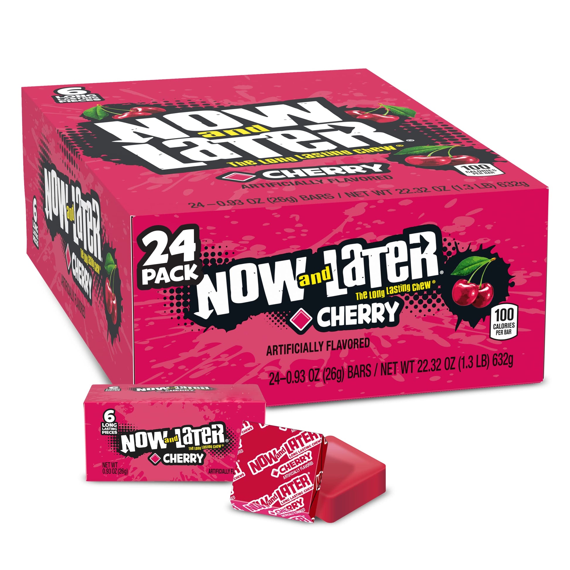 Now &amp;amp; Later Candy, Cherry Flavor, 0.93 Ounce Bars (Pack of 24)