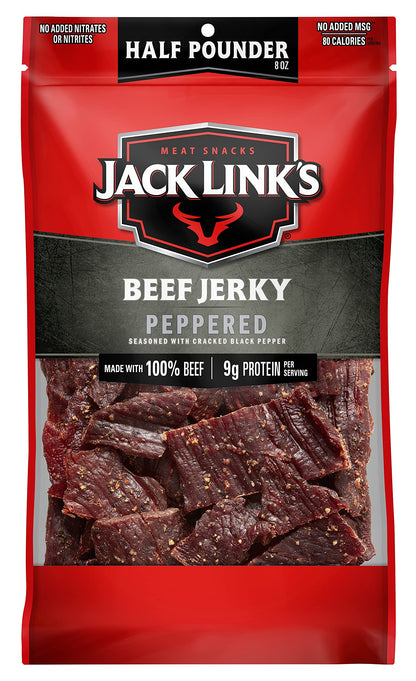 Jack Link&amp;#39;s Beef Jerky, Peppered, Half Pounder Large Jerky Bag - Flavorful Meat Snack, Ready to Eat Protein Snacks with 9g of Protein per Serving, Made with 100% Beef