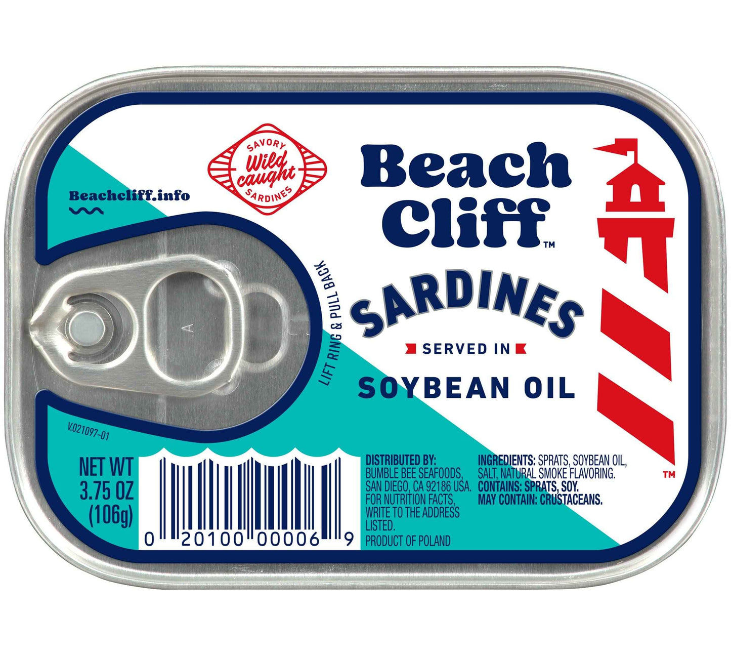 Beach Cliff Wild Caught Sardines, 3.75 oz Can - 13g Protein per Serving - Gluten Free, Keto Friendly - Great for Pasta & Seafood Recipes