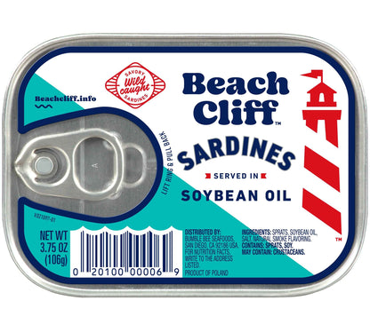 Beach Cliff Wild Caught Sardines, 3.75 oz Can - 13g Protein per Serving - Gluten Free, Keto Friendly - Great for Pasta & Seafood Recipes
