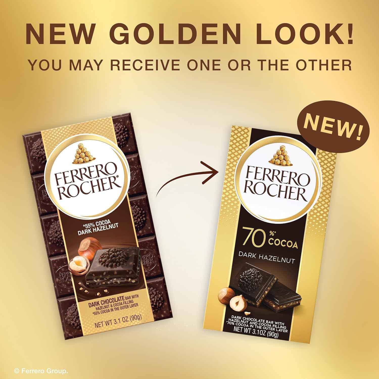 Ferrero Rocher premium chocolate bar, Dark chocolate bar, Hazelnuts and Cocoa Filling, Perfect Self Treat, 3.1 oz Each