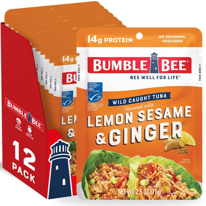 Bumble Bee Seasoned Tuna Pouch - Wild Caught and Ready to Eat for Snack, Salad, Korean Tuna Bowl - 14g Protein per Serving - PERFECT, PORTABLE, GOODNESS - 2.5 oz Packet