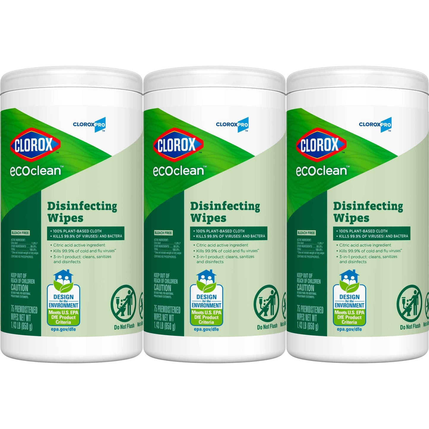 CloroxPro Clorox EcoClean Disinfecting Wipes, Multipurpose 100% Plant Based Cleaning Cloths, Antibacterial Disinfectant, Safe for Multi Surface Use
