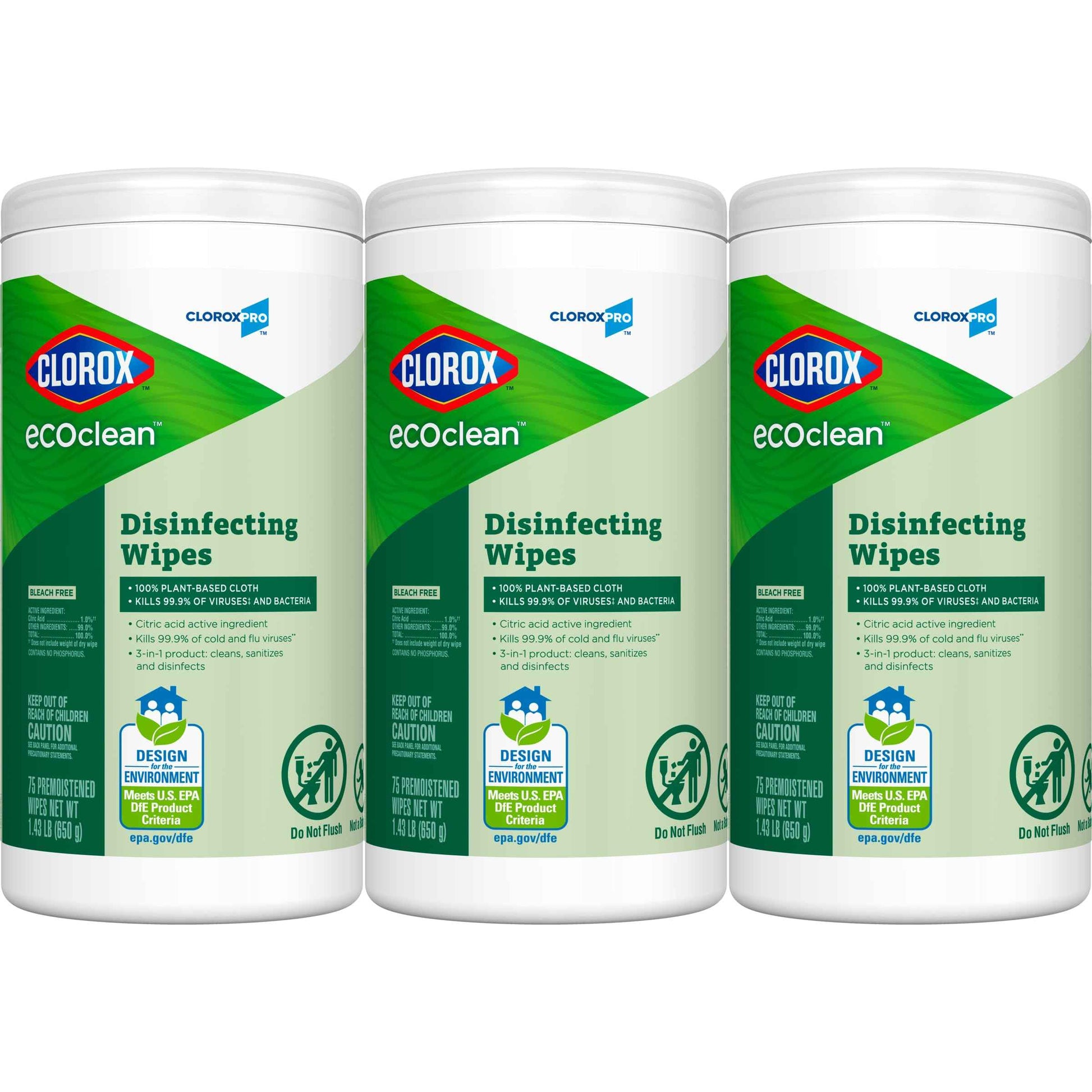CloroxPro Clorox EcoClean Disinfecting Wipes, Multipurpose 100% Plant Based Cleaning Cloths, Antibacterial Disinfectant, Safe for Multi Surface Use