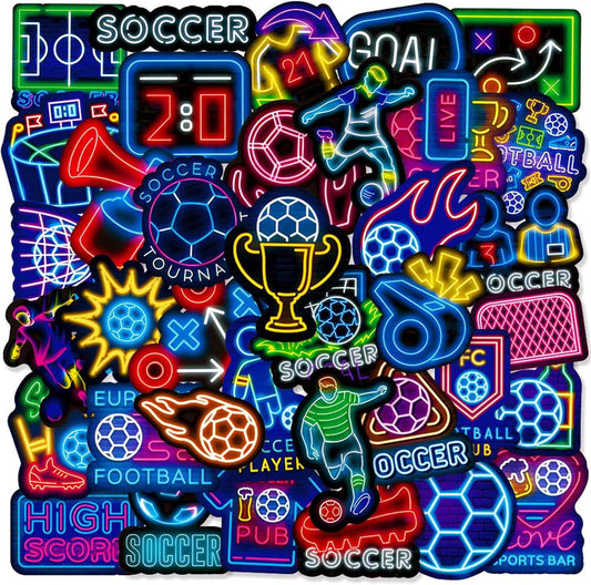 50pcs Neon Sports Theme Sticker,Waterproof Vinyl Stickers - Football SoccerDecor & Party Favors Gifts for Laptop, Water Bottle, Skateboard Guitar (Neon Sticker-2)