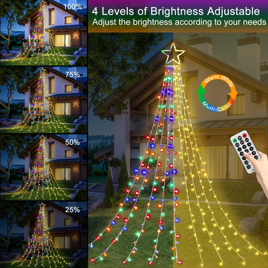 PUHONG_Color_Changing_Christmas_Lights,_4_in1_Outdoor_Star_String_Lights,_320_LED_Christmas_Decoration_Lights_[11_Modes_&_Waterproof_&_Remote]_for_Halloween_Xmas_New_Year_Holiday_(Warm+Multicolor)