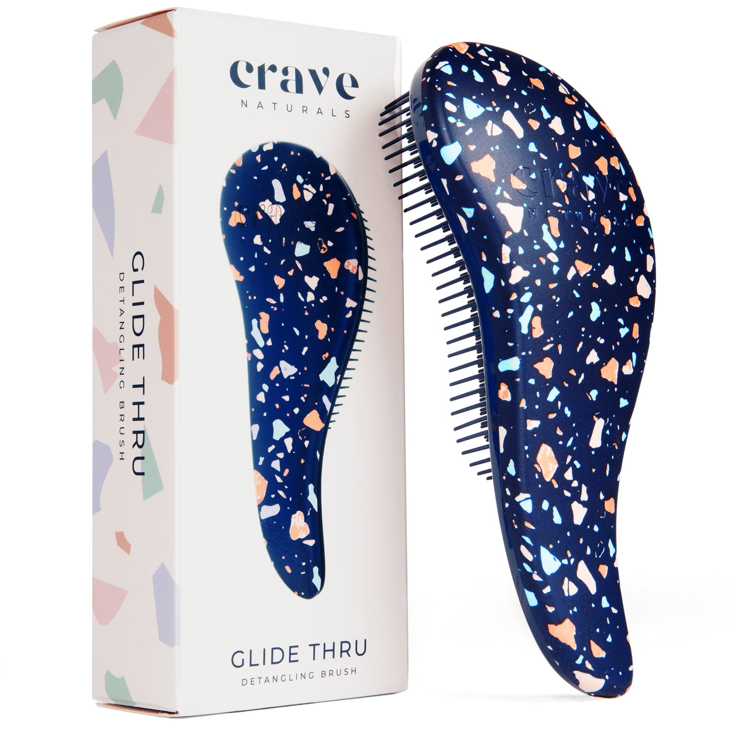Crave Naturals Glide Thru Hair Brush - Detangler Brush for Curly, Straight, Wet or Dry Hair - Gentle Detangling Brushes for Adults, Kids, Toddlers - Hair Accessories for Women, 7.5&amp;#34;x3&amp;#34; - Terazzo