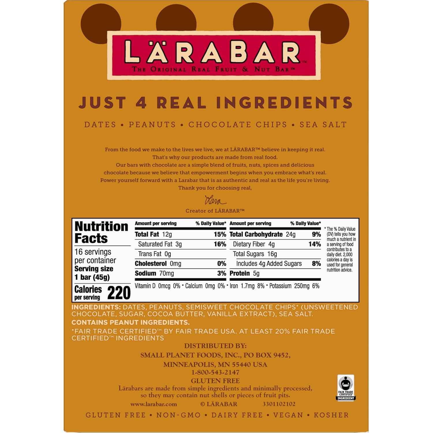 Larabar Peanut Butter Chocolate Chip, Fruit and Nut Bars, Gluten Free and Vegan