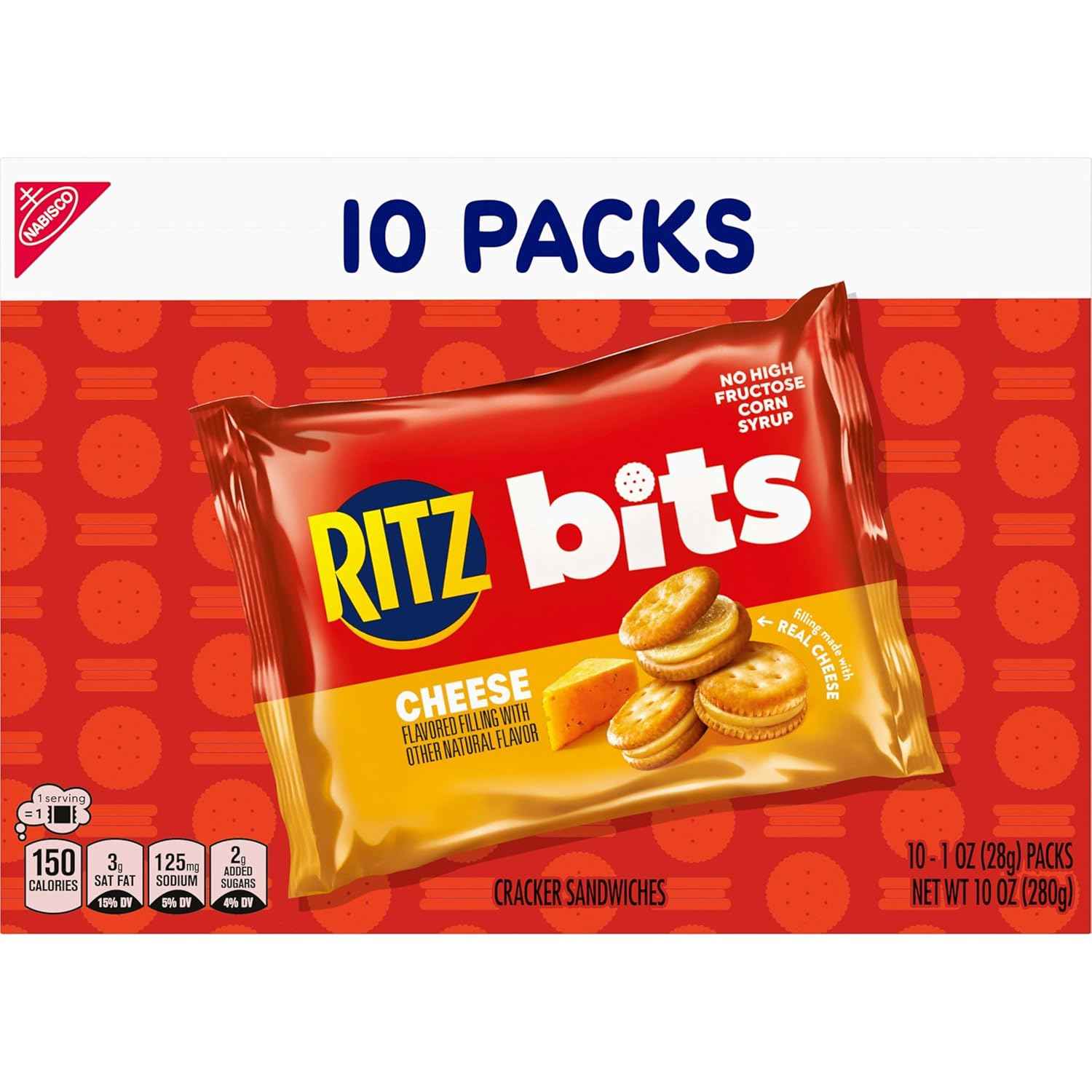 RITZ Bits Cheese Sandwich Crackers, Bulk Lunch Snacks, 40 Snack Packs (4 Boxes)