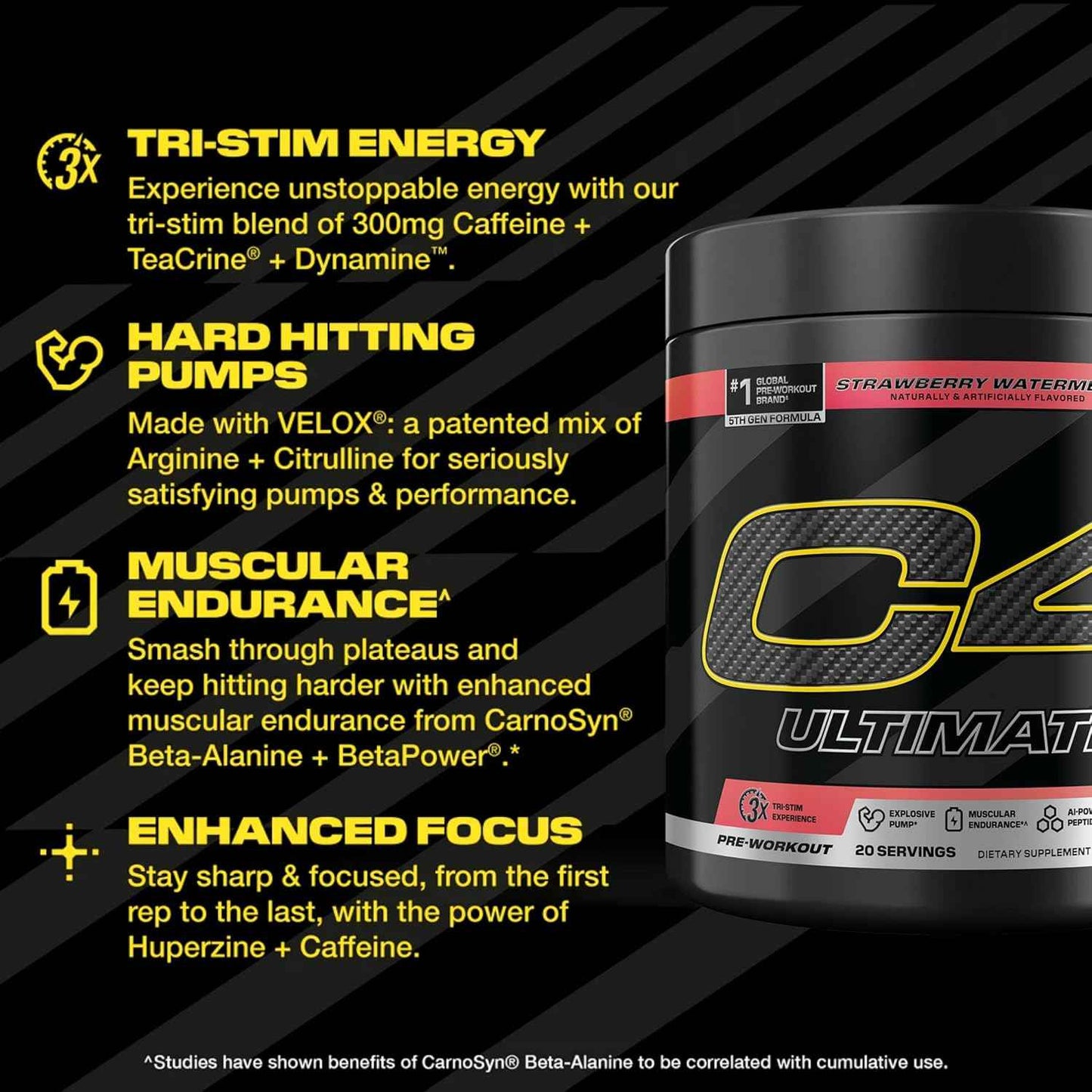 C4 Ultimate Pre Workout Powder - Sugar Free Preworkout Energy Supplement for Men & Women - 300mg Caffeine + 3.2g Beta Alanine + 2 Patented Creatines - 20 Servings
