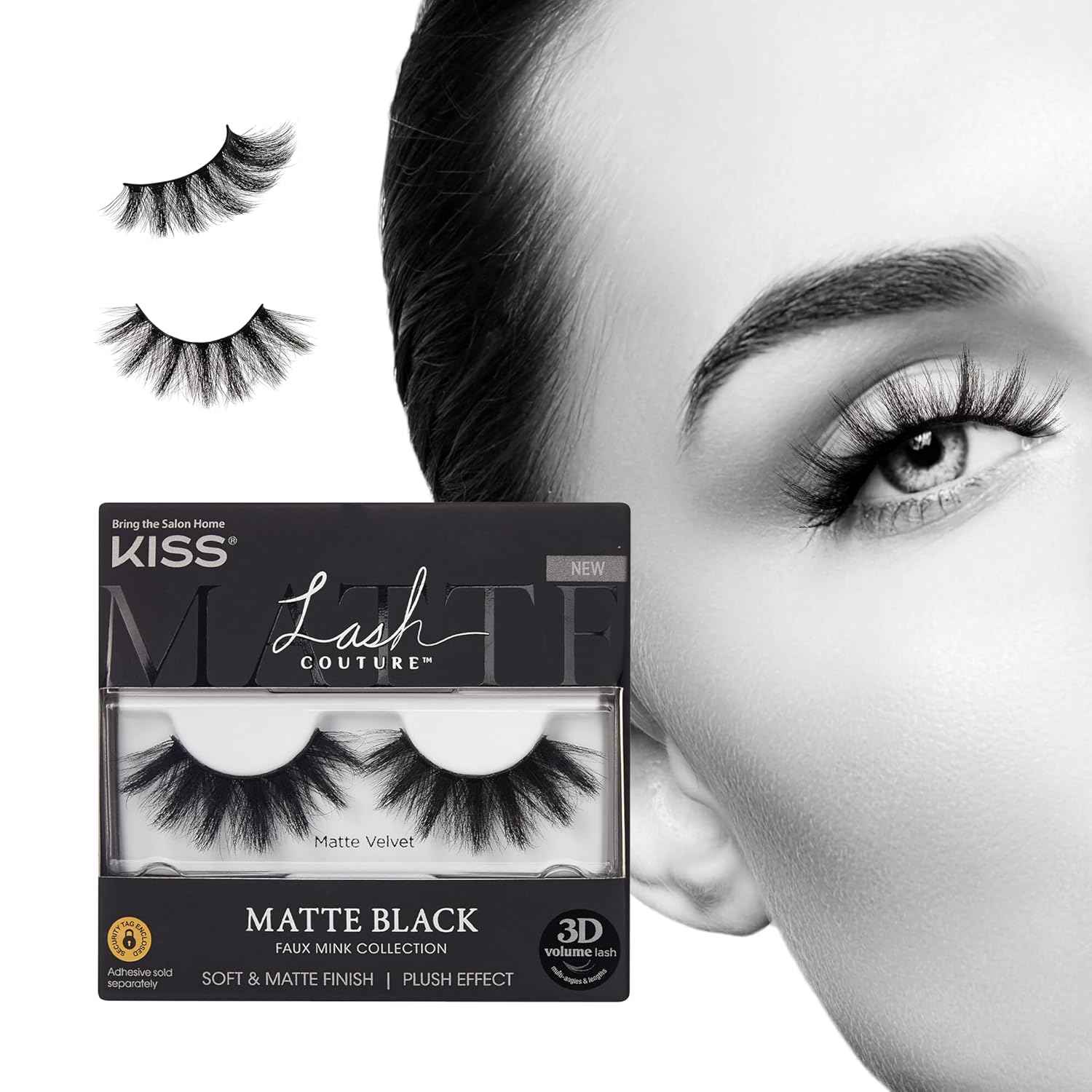 KISS Matte Black, False Eyelashes, 16mm, Includes 1 Pair Of Lash, Easy to Apply, Reusable Lash Clusters