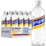 Propel Immune Support Electrolyte Enhanced Water Sports Drink, Pineapple Peach Flavored Water, 100% DV Vitamin C + Zinc, Zero Calorie & Sugar Hydration with Electrolytes and Vitamins, 16.9 fl oz Bottles (12 Pack)