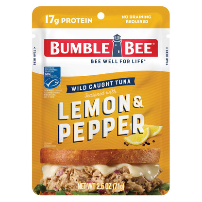 Bumble Bee Seasoned Tuna Pouch - Wild Caught and Ready to Eat for Snack, Salad, Korean Tuna Bowl - 14g Protein per Serving - PERFECT, PORTABLE, GOODNESS - 2.5 oz Packet
