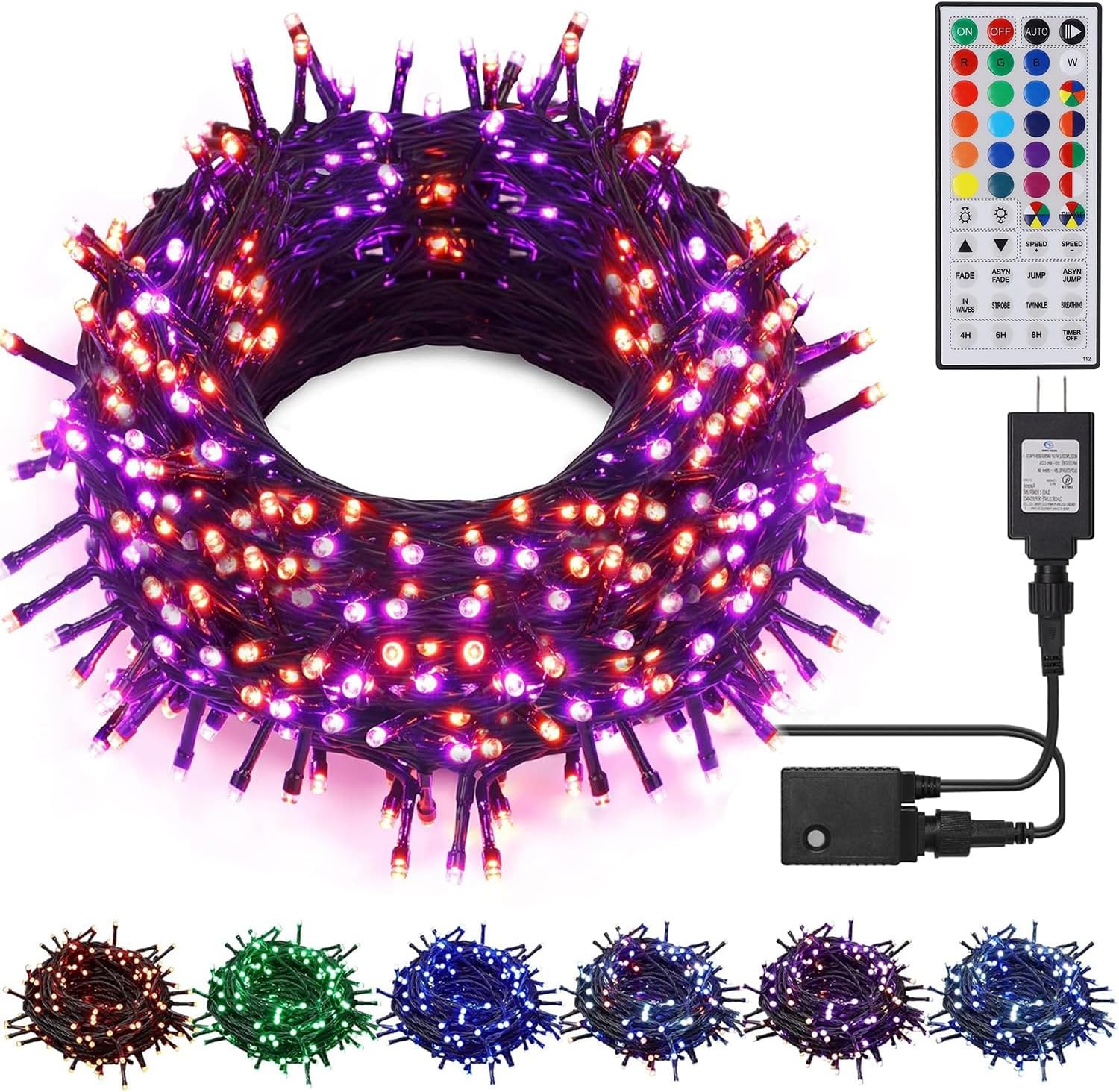 HOME_LIGHTING_66ft_Christmas_Decorative_Mini_Lights,_200_LED_RGB_Changing_8_Functional_Green_Wire_Fairy_Halloween_Lights_with_Remote_Timer,_Plug_in_Indoor_Outdoor_Xmas_Wedding_Party_Decor