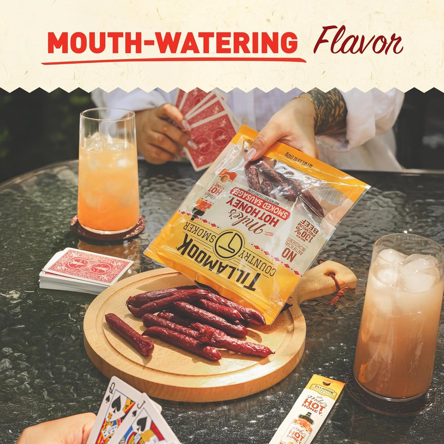 Tillamook_Country_Smoker_Beef_Smoked_Sausages,_Mike's_Hot_Honey,_3.6_Ounce,_Real_Hardwood_Smoked_Sausages,_Low_Carb,_High_Protein,_Ready_to_Eat_Sweet_&_Spicy_Snack