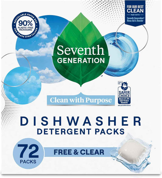 Seventh Generation Dishwasher Detergent Packs, Plant Powered Cleaning, Fights Greasy Reside & Stuck-On Food For Sparkling Dishes, Fragrance-Free & Septic Safe