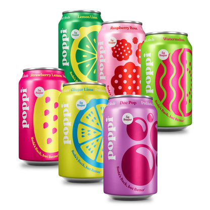 Poppi Sparkling Prebiotic Soda Beverage with Apple Cider Vinegar, Seltzer Water and Fruit Juice, 12 Fl Oz, Pack of 12, Packaging May Vary